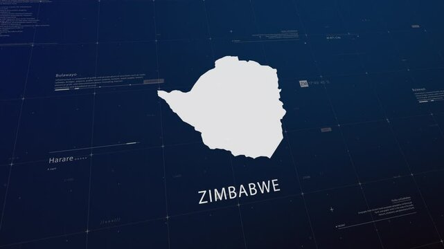 Zimbabwe country map comes to life with cinematic panning, unveiling key details, the capital, and slogan, providing an engaging background for corporate and commercial use