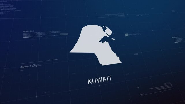 Kuwait country map comes to life with cinematic panning, unveiling key details, the capital, and slogan, providing an engaging background for corporate and commercial use