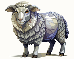 vector of photorealistic sculpture of a sheep, white background