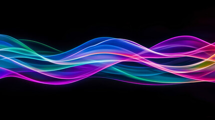 Neon Wavy Light Streaks - Futuristic Abstract Energy Flow on Black Background