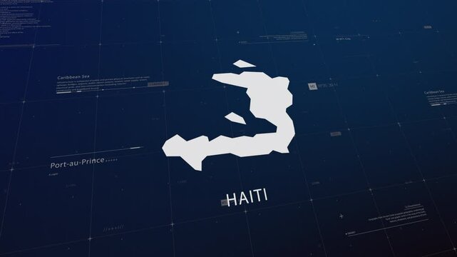 Haiti country map comes to life with cinematic panning, unveiling key details, the capital, and slogan, providing an engaging background for corporate and commercial use