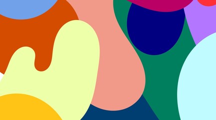 An abstract illustration features organic shapes in white, yellow, cream, peach, and a touch of pink. The illustration is dominated by light and soft colors, creating a bright, cheerful.