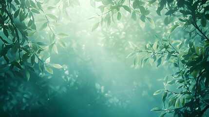 Soft Dreamy Green Leaves with Gentle Bokeh Light - Nature Abstract Background