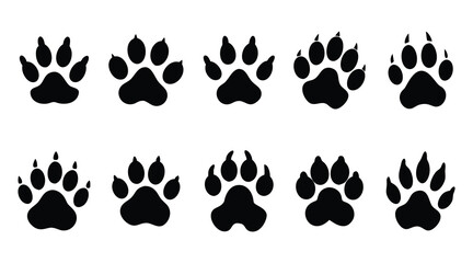 Fototapeta premium Animal Paw Print Silhouettes – Dog, Cat, Bear, Wolf Footprint Vector Icons