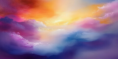 Fototapeta premium Ethereal Sky Abstract Oil Painting with Purple, Pink, and Orange Hues, Soft Lighting, and Beautiful Clouds Creating a Dreamy Atmosphere of Tranquility and Calm