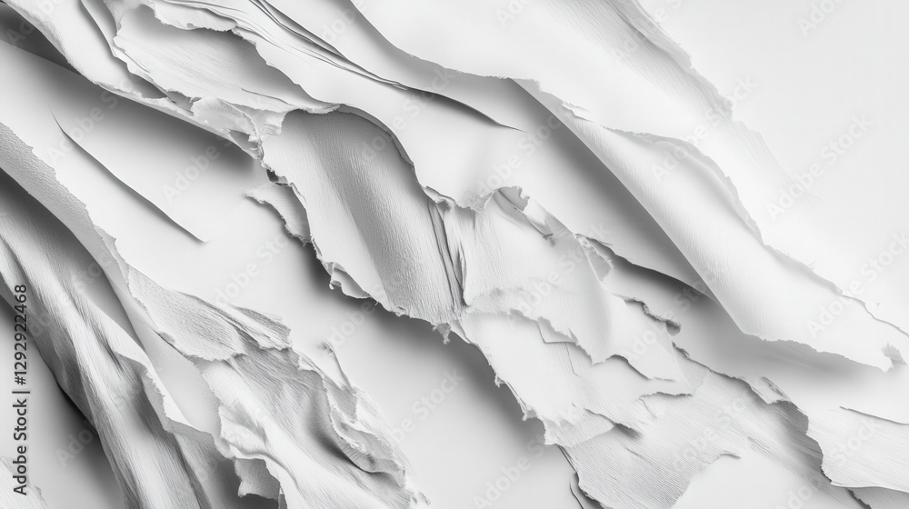 Poster abstract close-up of textured white paper with intricate layers and shadows creating depth