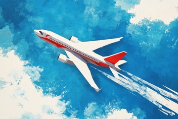 Fototapeta premium Bold airplane soars through bright blue sky illustrating leadership principles in a digital craft style. Generative AI