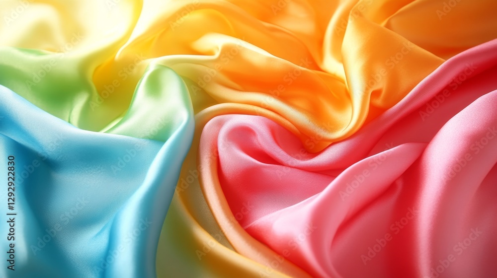 Poster vibrant silk fabric in rainbow colors, featuring smooth textures and elegant folds. artistic express