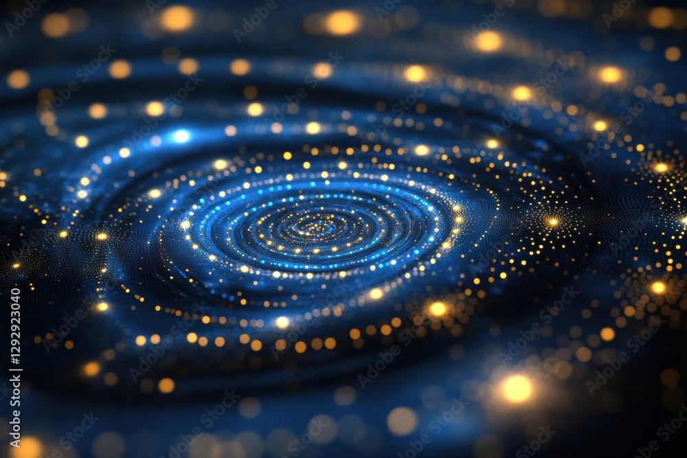 Poster colorful cosmic swirl with golden specks creating a mesmerizing galaxy effect in a dark blue backgro