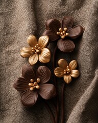 Fototapeta premium Elegant Chocolate Flowers on Textured Fabric