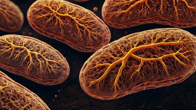Microscopic View of Cellular Structure and Function in Microbiology: High-Resolution Image of Bacteria with Cell Membrane and Mitochondria in Biotechnological Research