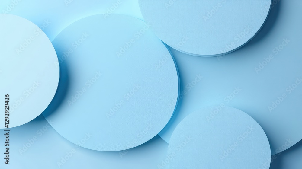 Poster light blue circles layered in a 3d abstract pattern.