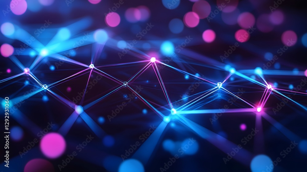 Poster abstract digital network, vibrant colorful dots and lines creating a dynamic interconnected web, ide