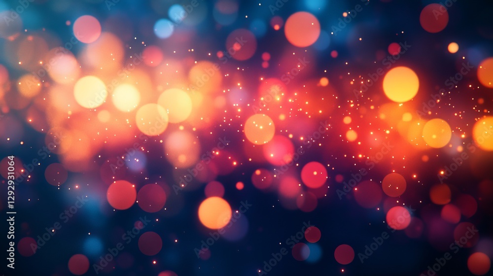 Poster Colorful bokeh lights in warm hues creating an energetic abstract background. Festive and vibrant visual concept.