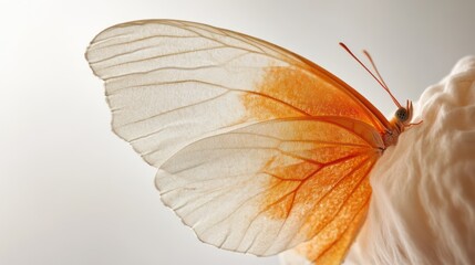 Obraz premium Orange butterfly wing detail, studio shot, white background, nature photography
