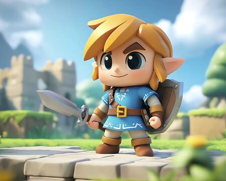 Chibi Hero Stands in Idyllic Realm