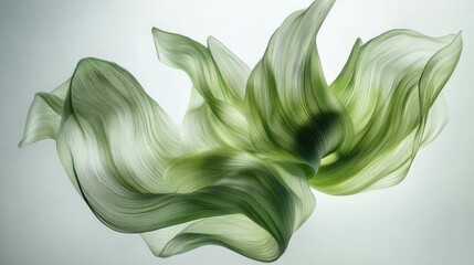 Green fabric flows, studio shot, light background, ad design