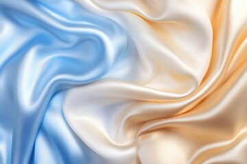 Fototapeta premium Silky Swirls: An exquisite composition of flowing silk fabrics, delicately draped and interwoven with shades of cream, gold, and azure, epitomizing luxury and softness. 