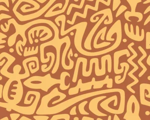 Fototapeten Polynesian motifs. Tiki seamless pattern. Aztec textile print.Geometric, vector background. Suitable for printing on fabric and paper, for parties.  © Светлана Вдовина