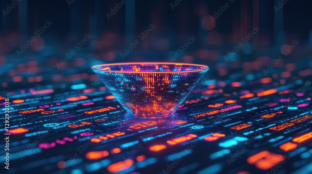 Aufkleber futuristic data visualization bowl with vibrant neon light effects on a digital background of inform