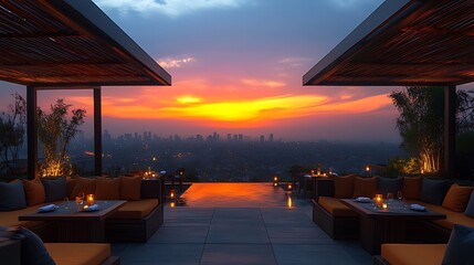 Obraz premium Rooftop sunset city view lounge relaxation
