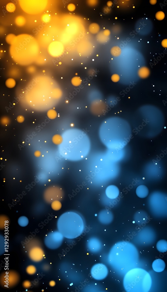 Poster abstract background displaying blue and gold bokeh light effects