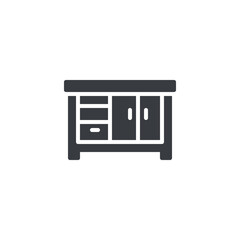 A counter with storage below vector icon