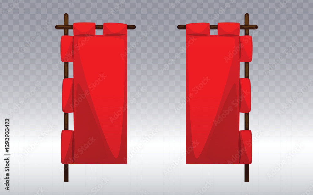 Aufkleber two identical red banners are displayed against a light gray, gradient background. each banner is re