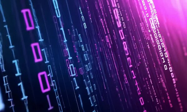 Abstract Digital Binary Code Rain: Futuristic Technology Background