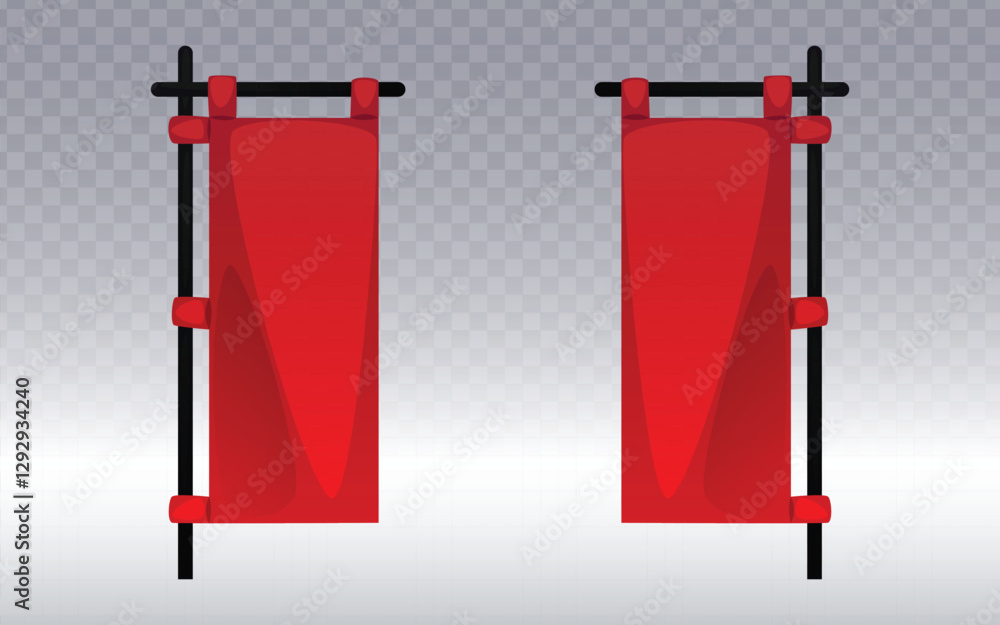 Aufkleber two identical red banners are depicted against a light gray, gradient background. each banner is rec