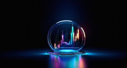 A glowing crystal ball shows a vibrant graph, symbolizing future trends.  The dark background accentuates the bright, colorful data within the sphere, suggesting insights and predictions.