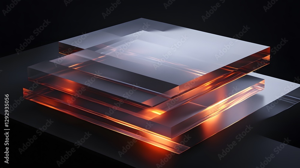 Poster translucent acrylic sheets illuminated by warm light, modern design elements creating a stylish atmo
