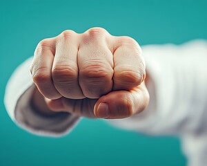 Clenched fist, teal background