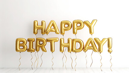 Gold Happy Birthday Balloon Letters on a White Background