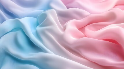 Obraz premium Soft pastel fabric draped elegantly, flowing textures in shades of blue and pink, perfect for fashion or decor themes.