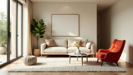Serene Living Room Interior Design with Modern Sofa and Accent Chair
