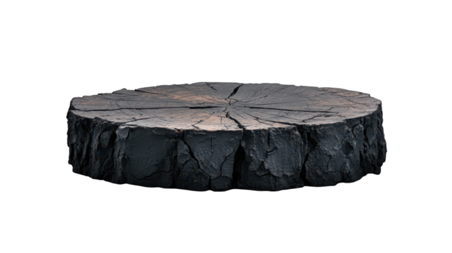 Detailed texture of a tree stump on black background, study in contrast and form