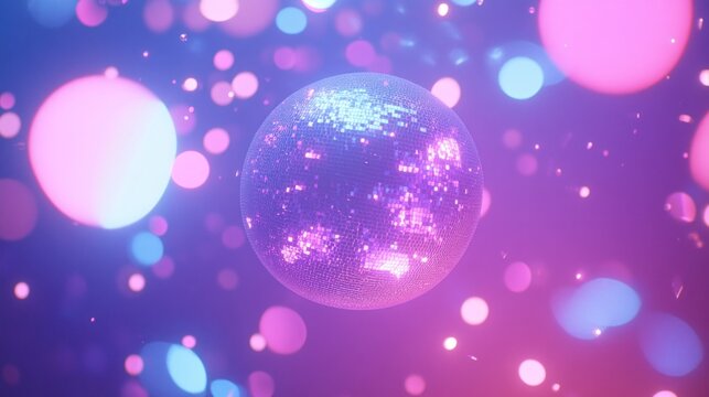 Disco ball spins, colorful bokeh, party background, festive event