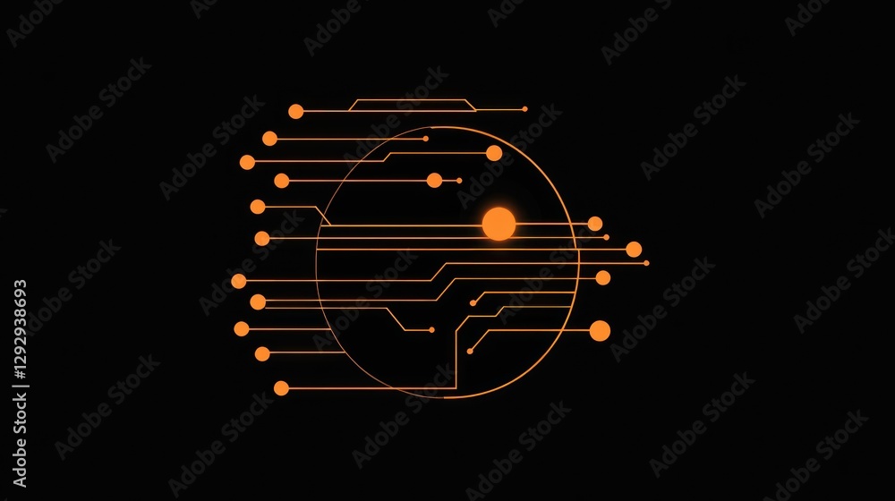 Aufkleber abstract circuit board design with orange glowing lines and dots on a black background.
