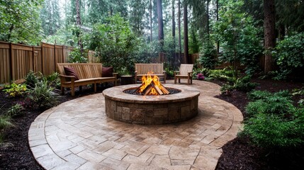 Naklejka premium Backyard fire pit with patio furniture