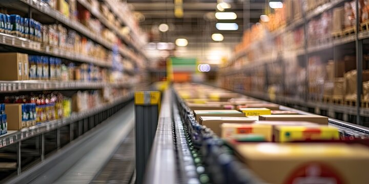 Grocery Store Conveyor Belt Moving Products