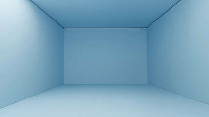 A minimalist blue room interior with smooth walls and ample space for creativity.