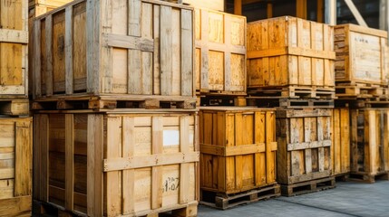 Wooden crates stacked warehouse shipping export logistics