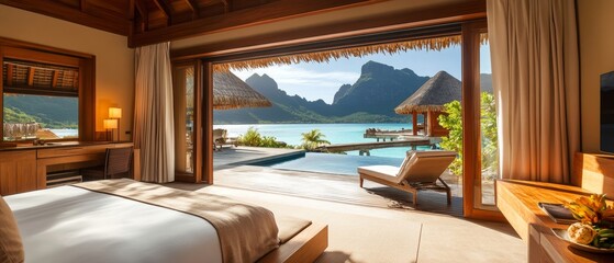 Fototapeta premium a 5-star beachfront resort with overwater bungalows and a breathtaking ocean view