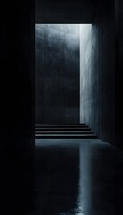 Obraz premium Minimalist dark interior with stairs leading to light