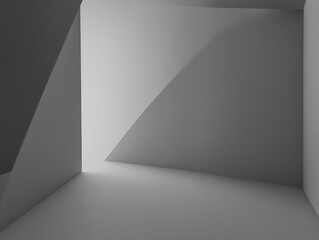 A minimalistic indoor scene with soft shadows and light reflections on grey walls.