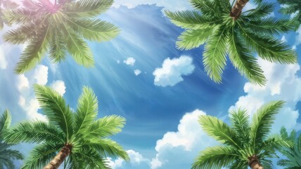 Tropical Paradise with Palm Trees and Blue Sky