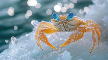 Orange crab ice ocean bokeh winter fantasy