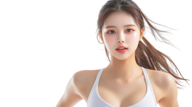 Sensual portrait of woman with long flowing hair in white bra, embracing natural beauty and confidence