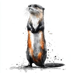 Fototapeta premium Upright Otter In Watercolor Style